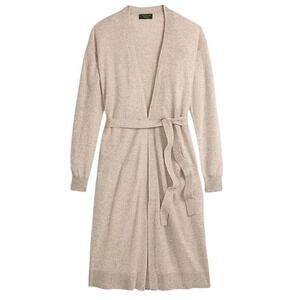 NWT Charter Club Tie-Waist Longline Cashmere Cardigan in Pearl Taupe Heather L